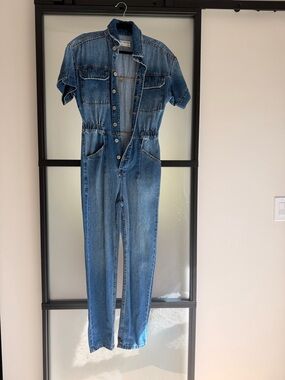 Free People We The Free Denim Jumpsuit XS Button Front Utility One Piece